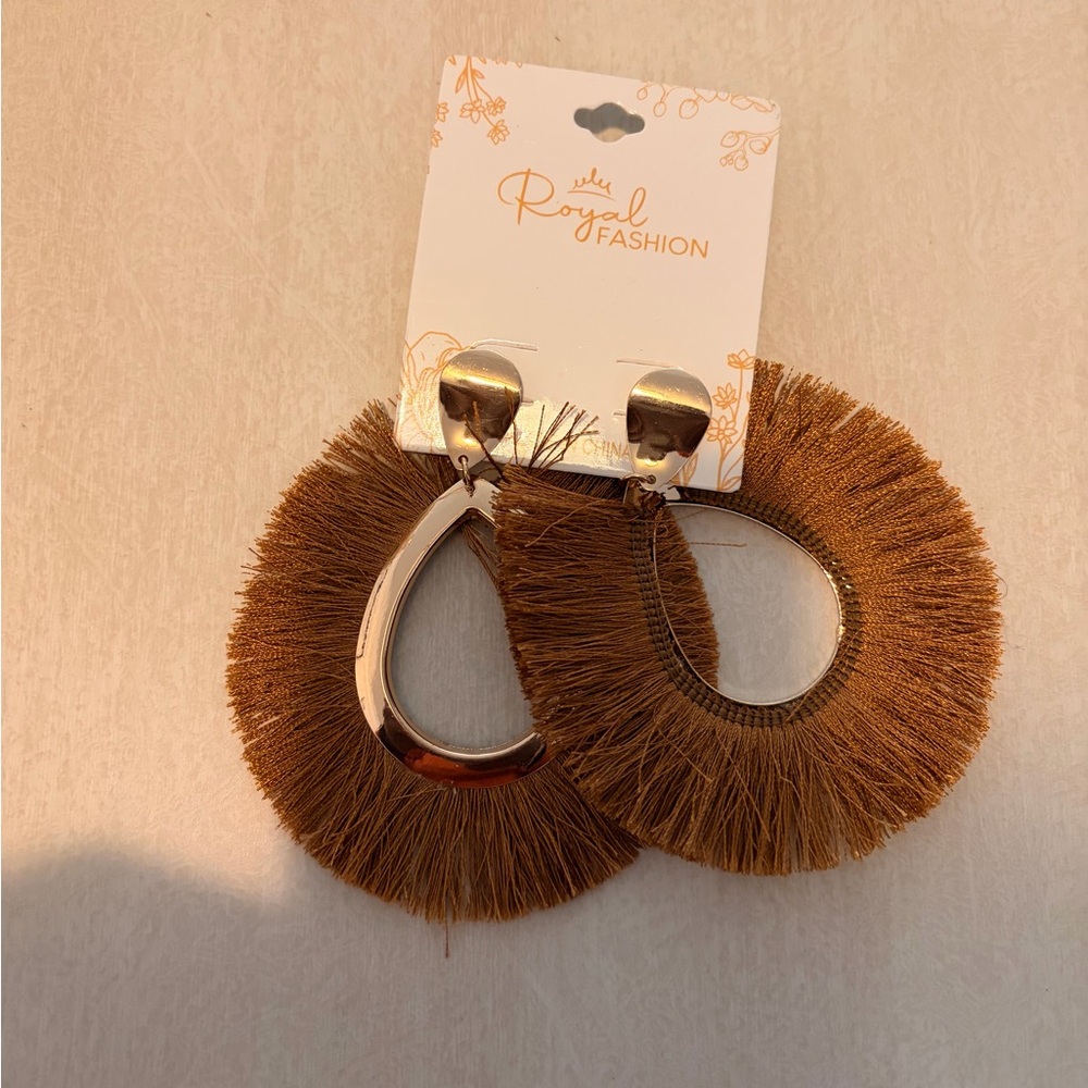 Gold and Brown Fringe Earrings